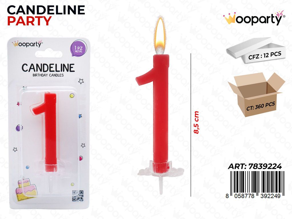CANDELINE PARTY N.1 ROSSO 8.5CM /PZ DA 12**