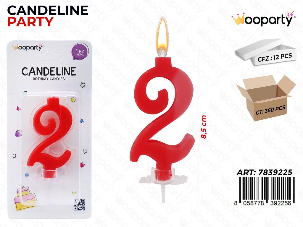 CANDELINE PARTY N.2 ROSSO 8.5CM /PZ DA 12**