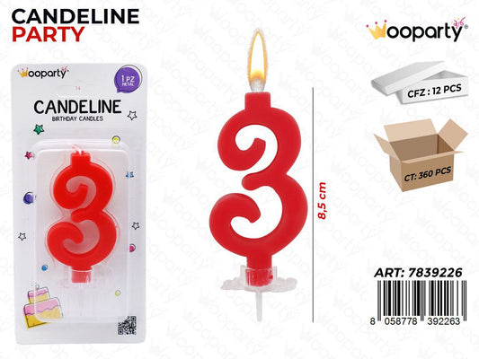 CANDELINE PARTY N.3 ROSSO 8.5CM /PZ DA 12**