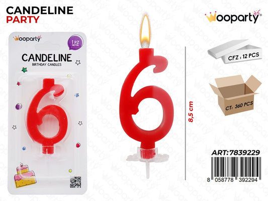 CANDELINE PARTY N.6 ROSSO 8.5CM /PZ DA 12**