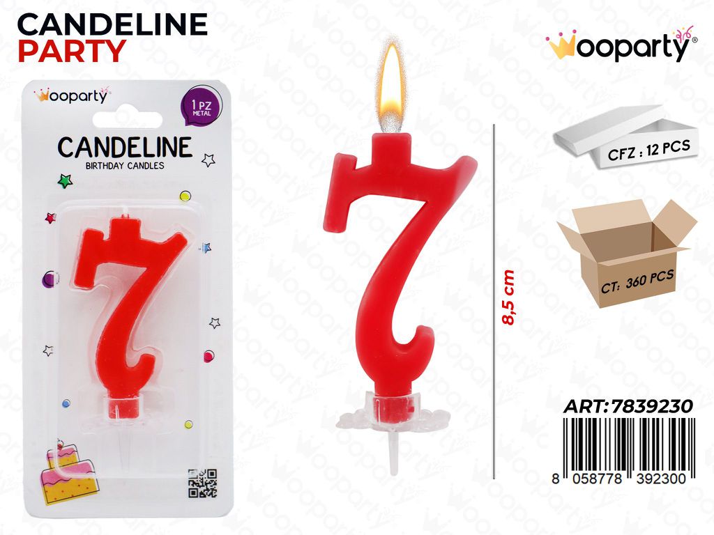 CANDELINE PARTY N.7 ROSSO 8.5CM /PZ DA 12**
