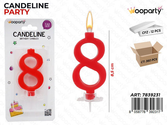CANDELINE PARTY N.8 ROSSO 8.5CM /PZ DA 12**