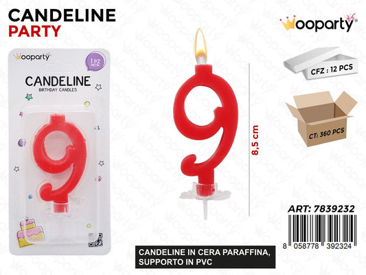 CANDELINE PARTY N.9 ROSSO 8.5CM /PZ DA 12**