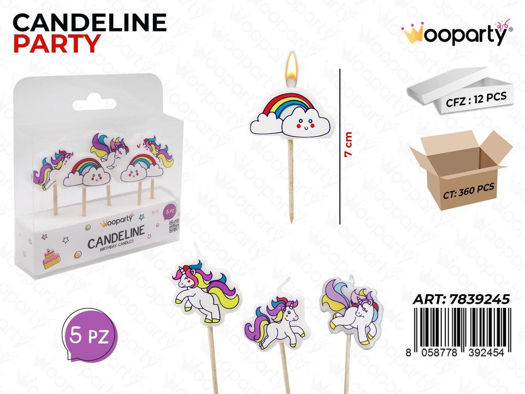 CANDELINE UNICORNO 7CM 5PCS / PZ DA 12**