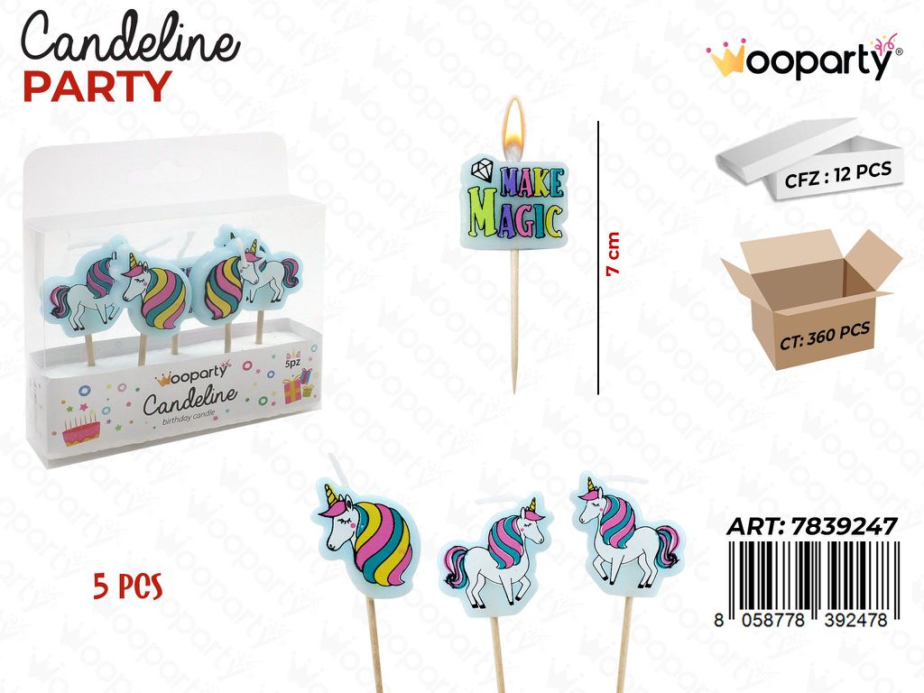 CANDELINE UNICORNO 7CM 5PCS / PZ DA 12**