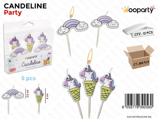 CANDELINE UNICORN 5PCS  MIS. ASS.  /PZ DA 12**