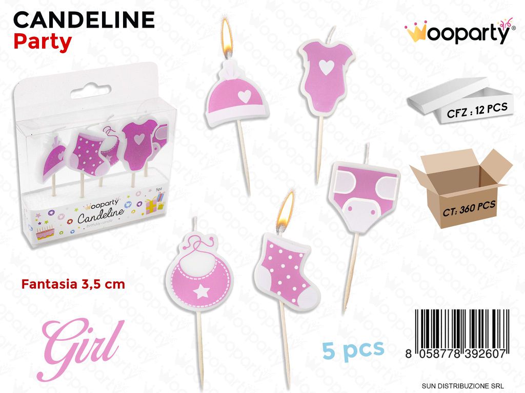 CANDELINE PARTY  BABY GIRL 5PCS /PZ DA 12**