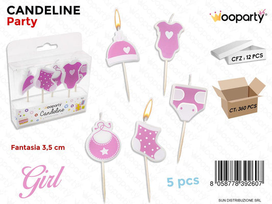 CANDELINE PARTY  BABY GIRL 5PCS /PZ DA 12**