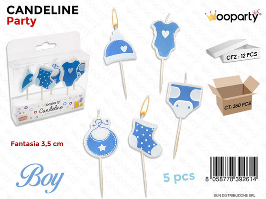 CANDELINE PARTY  BABY BOY 5PCS /PZ DA 12**