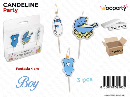 CANDELINE PARTY BABY BOY 3PCS /PZ DA 12**