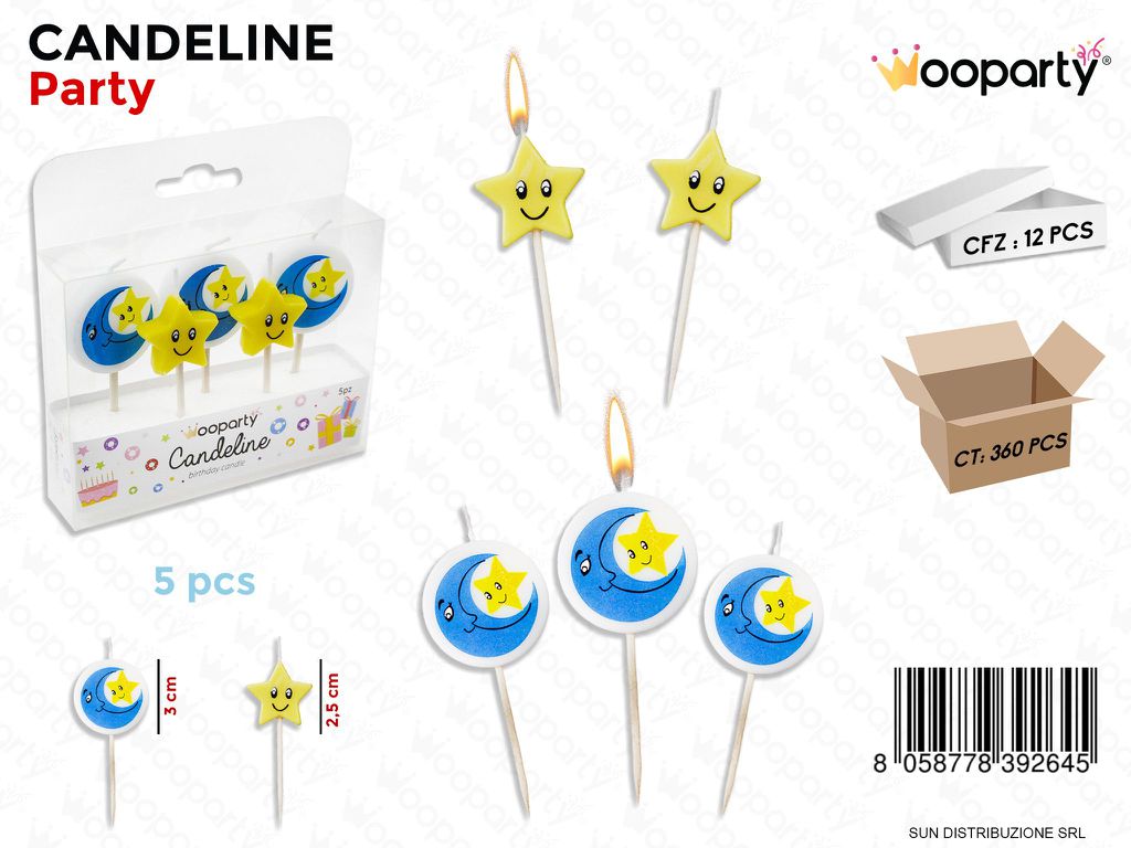 CANDELINE PARTY LUNA STELLA  5PCS /PZ DA 12**