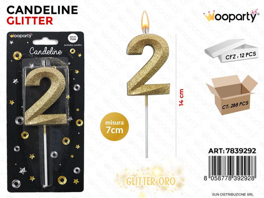 CANDELINE GLITTER ORO N.2 7CM /PZ DA 12**