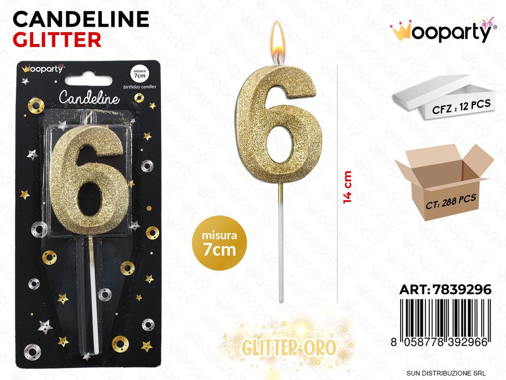 CANDELINE GLITTER ORO N.6 7CM /PZ DA 12**