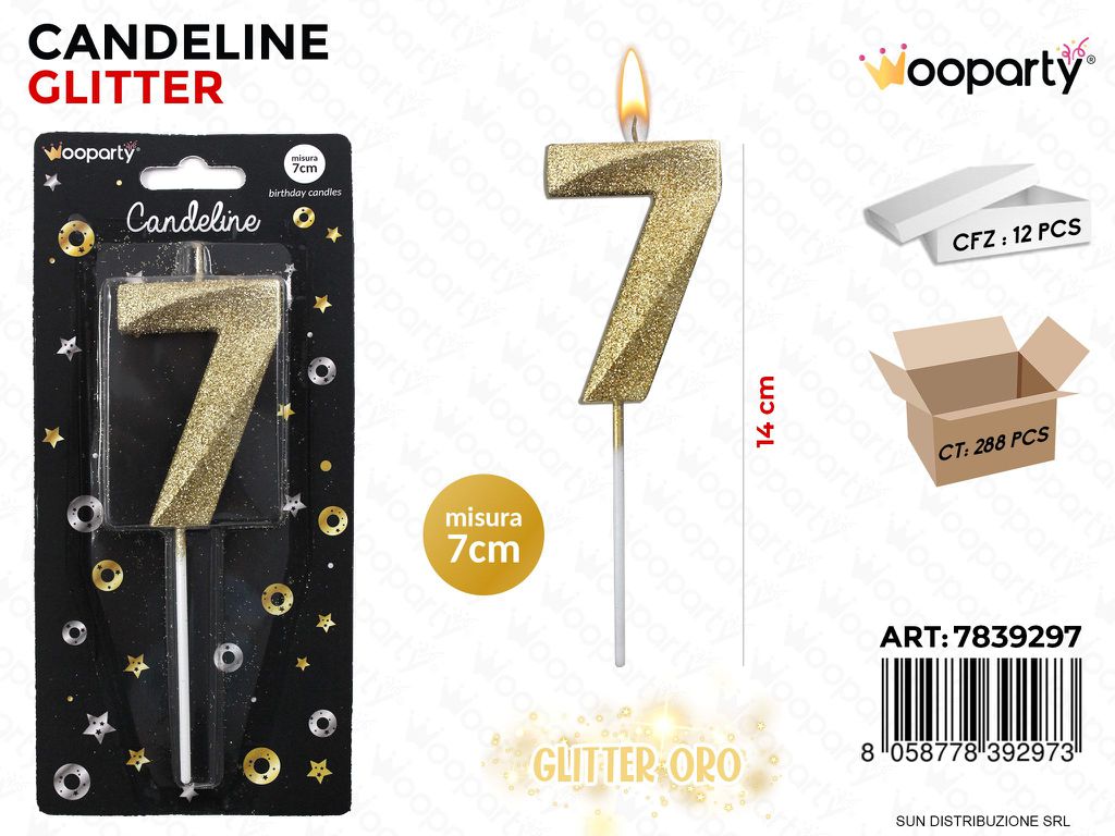CANDELINE GLITTER ORO N.7 7CM /PZ DA 12**