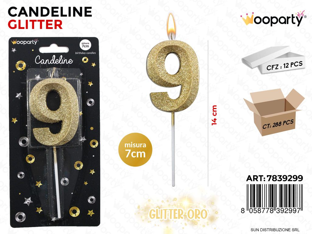 CANDELINE GLITTER ORO N.9 7CM /PZ DA 12**