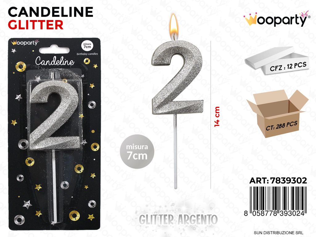 CANDELINE GLITTER ARG. N.2 7CM /PZ DA 12**