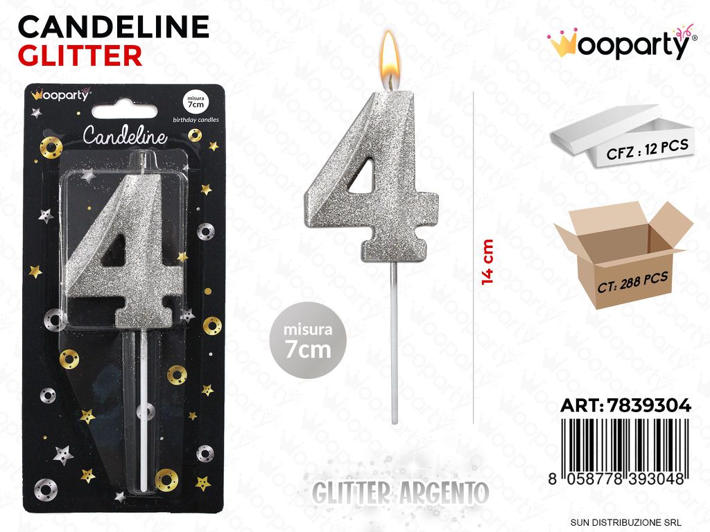 CANDELINE GLITTER ARG. N.4 7CM /PZ DA 12**