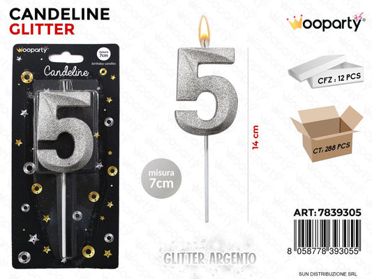 CANDELINE GLITTER ARG. N.5 7CM /PZ DA 12**