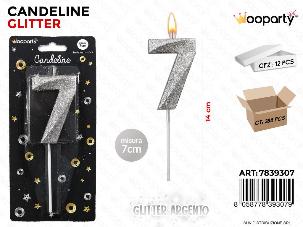 CANDELINE GLITTER ARG. N.7 7CM /PZ DA 12**