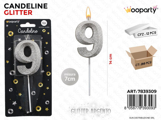 CANDELINE GLITTER ARG. N.9 7CM /PZ DA 12**