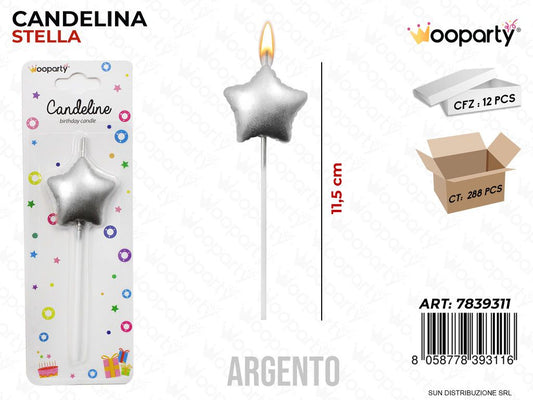 CANDELINE STELLA ARGENTO 11.5CM /PZ DA 12**
