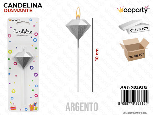 CANDELINE DIAMANTE ARGENTO 10CM /PZ DA 12**
