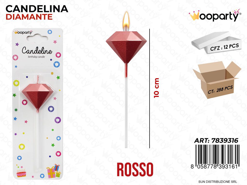 CANDELINE DIAMANTE ROSSO 10CM /PZ DA 12**