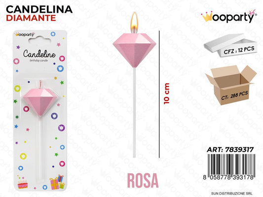 CANDELINE DIAMANTE ROSA 10CM /PZ DA 12**