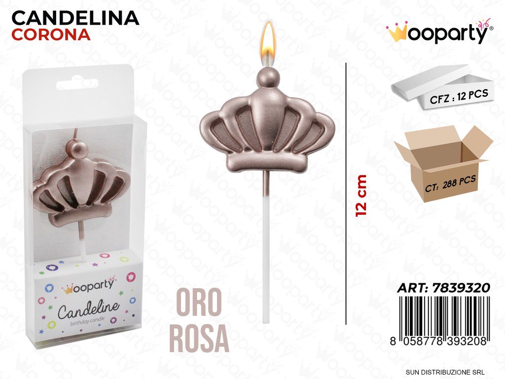 CANDELINE CORONA ORO ROSA  12CM /PZ DA 12**