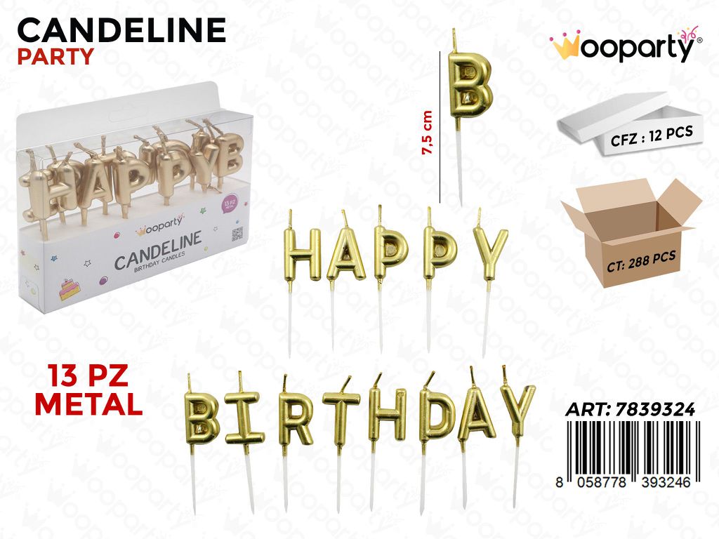 CANDELINE HAPPY BIRTHDAY ORO 13PCS 8CM /PZ DA 12**
