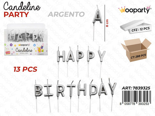CANDELINE HAPPY BIRTHDAY ARG. 13PCS 8CM /PZ DA 12**