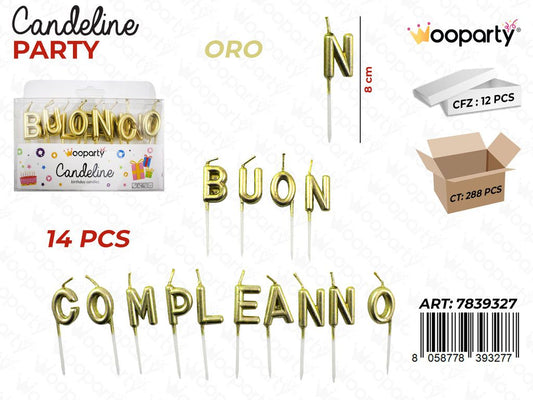 CANDELINE B. COMPLEANNO ORO 14PCS 8CM /PZ DA 12**