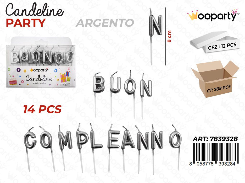 CANDELINE B. COMPLEANNO ARG. 14PCS 8CM /PZ DA 12**