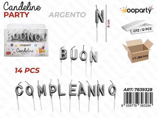CANDELINE B. COMPLEANNO ARG. 14PCS 8CM /PZ DA 12**