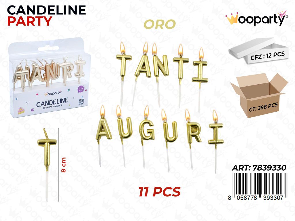 CANDELINE TANTI AUGURI  ORO 11PCS 8CM /PZ DA 12**