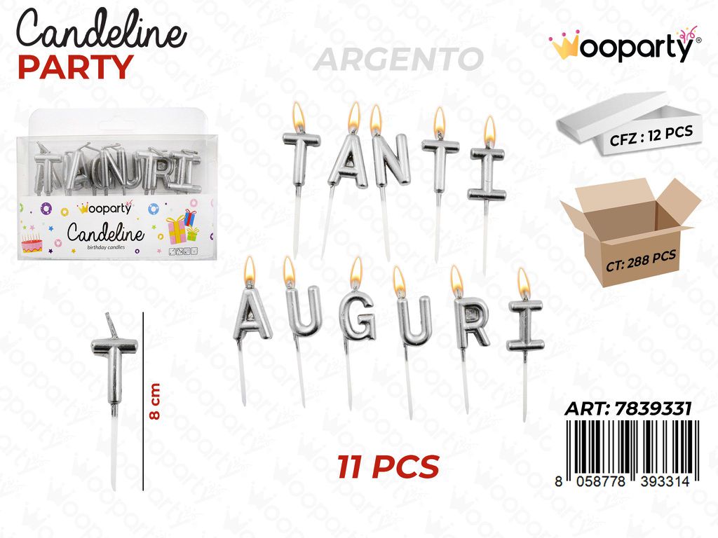 CANDELINE TANTI AUGURI  ARG. 11PCS 8CM /PZ DA 12**
