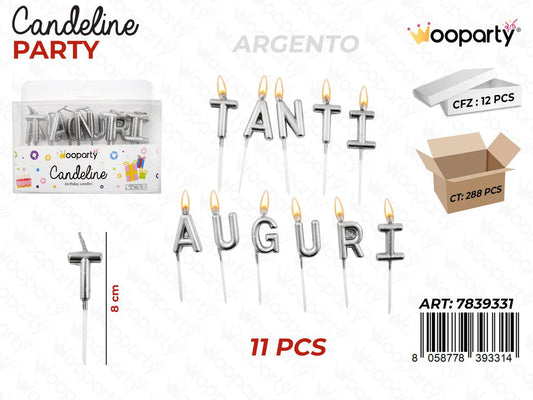 CANDELINE TANTI AUGURI  ARG. 11PCS 8CM /PZ DA 12**