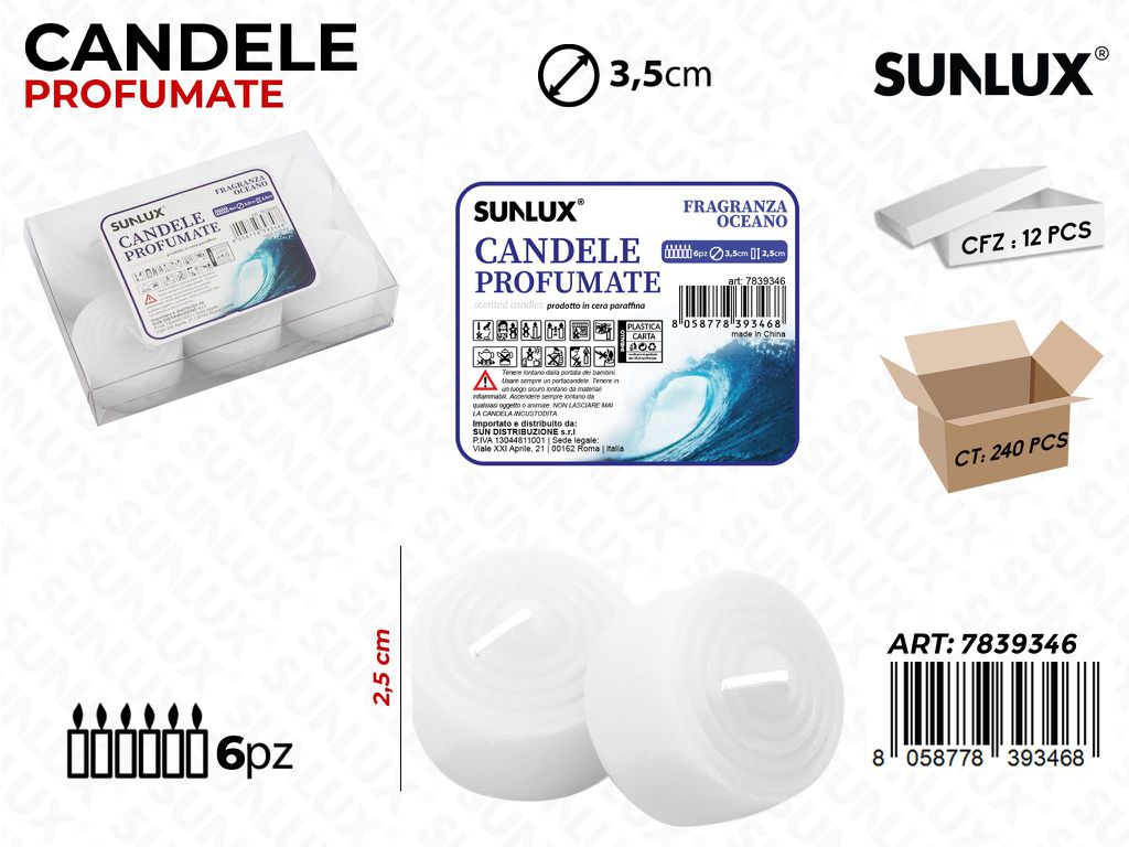 Candele Profumate Ocean 6PCS 2.5*3.5CM /Pz da 12CFZ