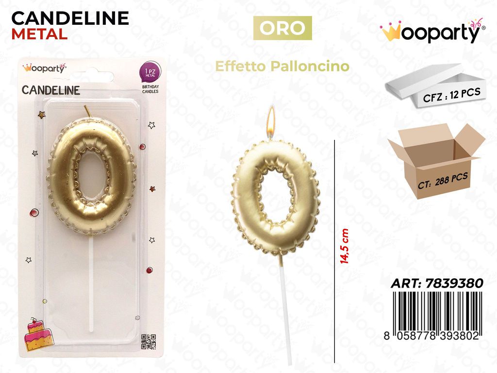 CANDELINE ORO METAL E. PALLONCINO N. 0 14.5CM /PZ DA 12**