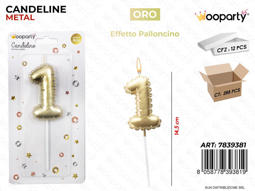 CANDELINE ORO METAL E. PALLONCINO N. 1 14.5CM /PZ DA 12**