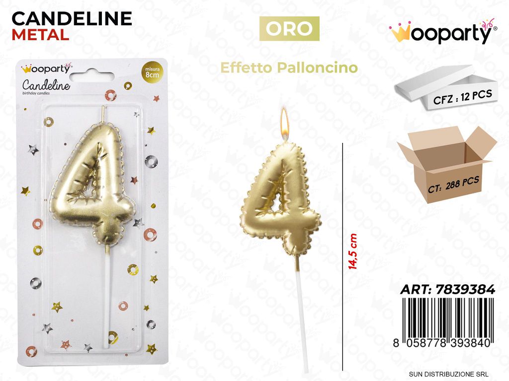CANDELINE ORO METAL E. PALLONCINO N. 4 14.5CM /PZ DA 12**