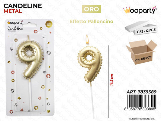 CANDELINE ORO METAL E. PALLONCINO N. 9 14.5CM /PZ DA 12**