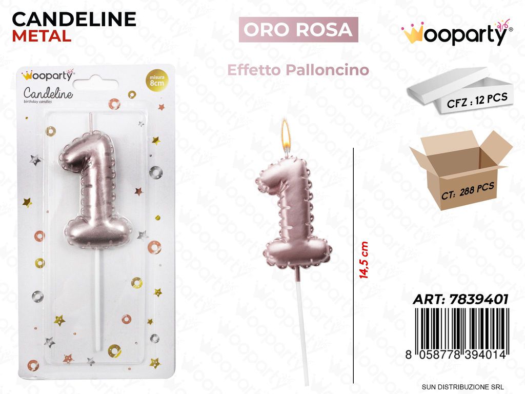 CANDELINE ORO ROSA E. PALLONCINO N. 1 14.5CM /PZ DA 12**