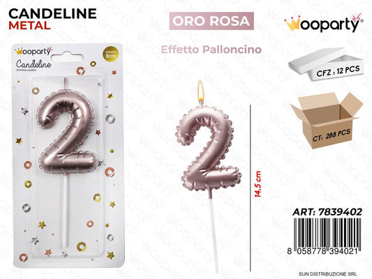 CANDELINE ORO ROSA E. PALLONCINO N. 2 14.5CM /PZ DA 12**