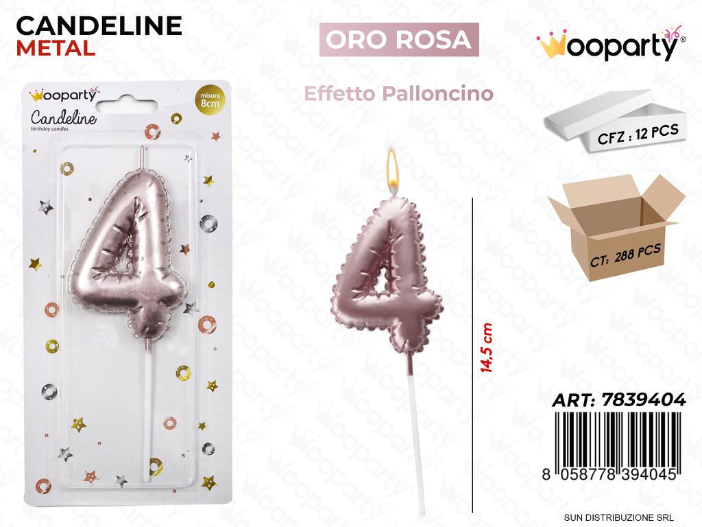 CANDELINE ORO ROSA E. PALLONCINO N. 4 14.5CM /PZ DA 12**