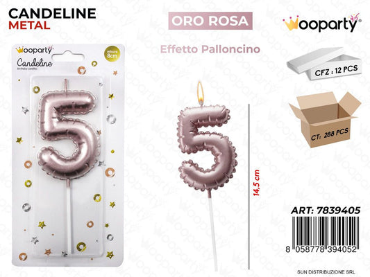 CANDELINE ORO ROSA E. PALLONCINO N. 5 14.5CM /PZ DA 12**