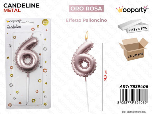 CANDELINE ORO ROSA E. PALLONCINO N. 6 14.5CM /PZ DA 12**