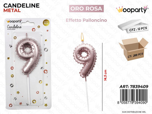 CANDELINE ORO ROSA E. PALLONCINO N. 9 14.5CM /PZ DA 12**