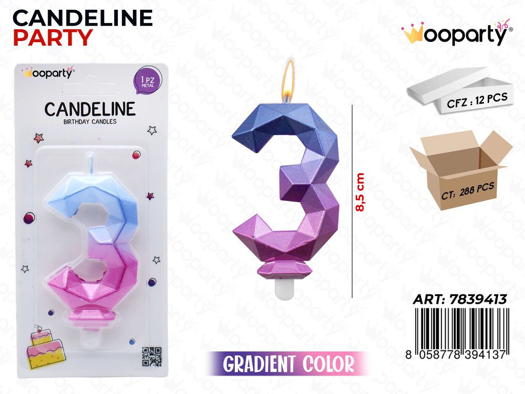 CANDELINE DIAMOND GRADIENT COLOR N. 3  8.5CM /PZ DA 12**