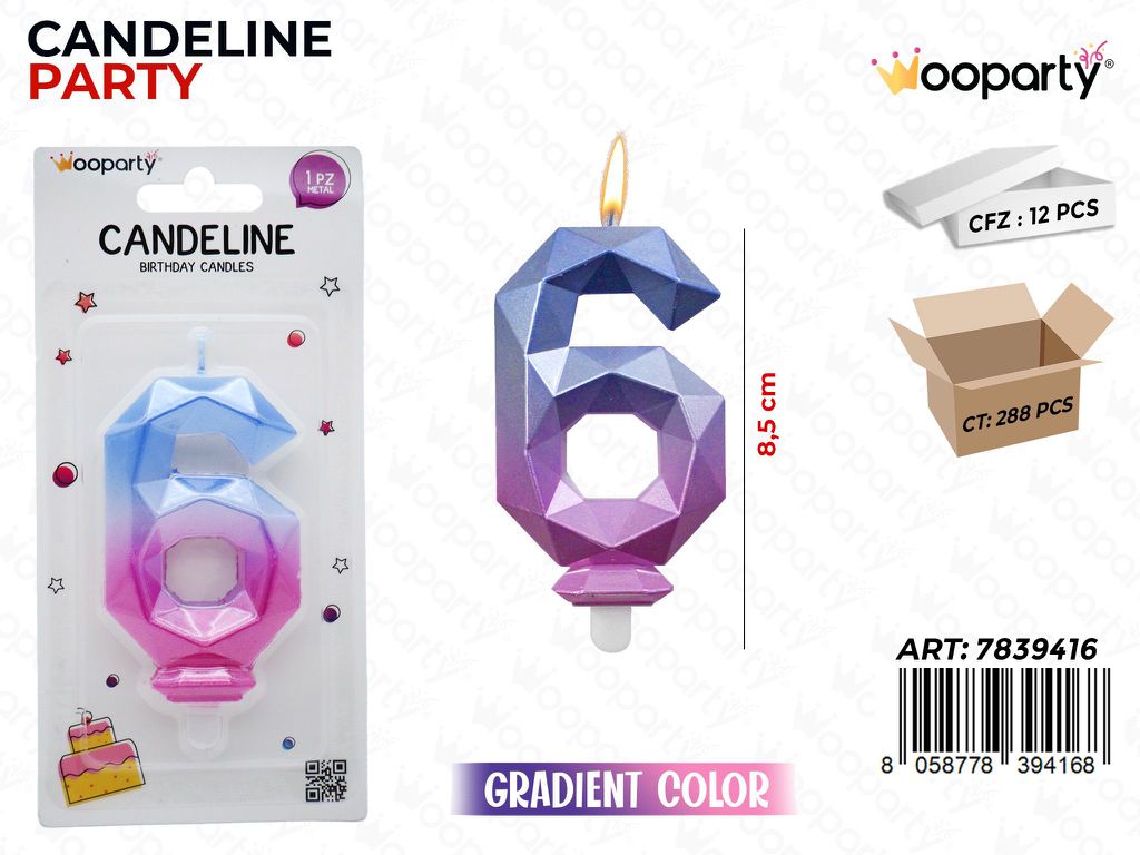 CANDELINE DIAMOND GRADIENT COLOR N. 6  8.5CM /PZ DA 12**